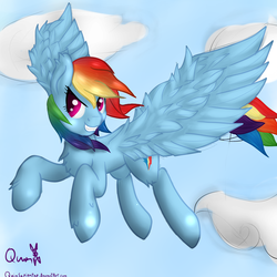 Size: 3500x3500 | Tagged: safe, artist:quinsapientae, rainbow dash, pegasus, pony, g4, cloud, cloudy, female, solo, wings