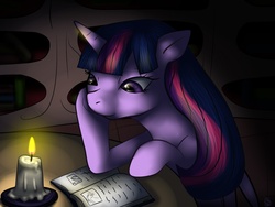 Size: 1024x768 | Tagged: dead source, safe, artist:naonii, twilight sparkle, g4, book, candle, female, night, reading, solo