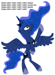 Size: 734x999 | Tagged: safe, princess luna, g4, female, limp bizkit, rollin', simple background, solo, song reference, undertaker, wwe