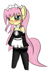 Size: 770x1037 | Tagged: dead source, safe, artist:ptepix, fluttershy, pegasus, pony, semi-anthro, g4, arm hooves, bipedal, clothes, female, fluttermaid, maid, solo