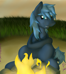 Size: 4500x5000 | Tagged: safe, artist:quinsapientae, oc, oc only, pony, unicorn, absurd resolution, campfire, fire, nivus, solo