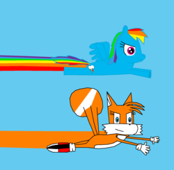 Size: 1542x1510 | Tagged: safe, artist:kitsune257, rainbow dash, g4, 1000 hours in ms paint, crossover, male, miles "tails" prower, ms paint, rule 63, sonic the hedgehog (series), stylistic suck