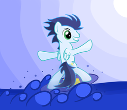 Size: 877x760 | Tagged: safe, artist:hip-indeed, soarin', pony, g4, bipedal, male, solo, surfing