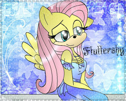 Size: 799x642 | Tagged: safe, artist:amyrosehedgie, fluttershy, butterfly, anthro, g4, female, solo, sonic the hedgehog (series), sonicified, species swap, style emulation