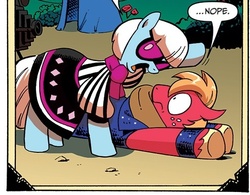 Size: 492x384 | Tagged: safe, artist:andypriceart, idw, big macintosh, photo finish, earth pony, pony, g4, spoiler:comic, cropped, male, nope, stallion