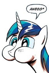 Size: 1200x1767 | Tagged: safe, edit, idw, shining armor, pony, unicorn, g4, aweeg*, male, puffy cheeks, simple background, solo, speech bubble, stallion, the users who have commented here are crazy, white background