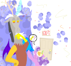 Size: 518x481 | Tagged: safe, artist:hipster-ponies, discord, screwball, g4, ask, door, exit, hat, key, propeller hat
