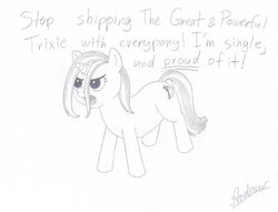 Size: 900x688 | Tagged: artist needed, safe, trixie, pony, unicorn, g4, female, mare, monochrome, shipping, solo