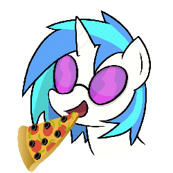 Size: 932x932 | Tagged: safe, artist:celysus, dj pon-3, vinyl scratch, g4, animated, female, food, meat, pepperoni, pepperoni pizza, pizza, solo, vibrating