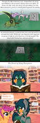 Size: 400x1199 | Tagged: safe, artist:wryte, princess celestia, scootaloo, oc, alicorn, earth pony, pony, g4, book, dark magic, everfree forest, history, legend, magic, necromancer, necromancy, newbie artist training grounds, skeleton, skull