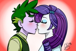 Size: 700x472 | Tagged: safe, artist:pia-sama, rarity, spike, equestria girls, g4, blushing, female, human spike, imminent kissing, male, ship:sparity, shipping, straight