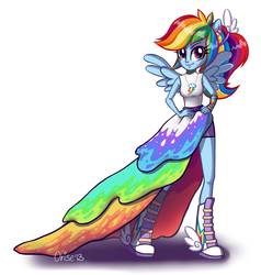 Size: 994x1042 | Tagged: safe, artist:lisaorise, rainbow dash, equestria girls, g4, clothes, dress, female, humanized, ponied up, simple background, solo, white background