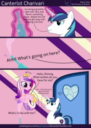 Size: 6400x8978 | Tagged: safe, artist:parclytaxel, princess cadance, shining armor, genie, genie pony, g4, .svg available, absurd resolution, comic, door, magic, monty python, monty python's flying circus, nudge nudge, vector