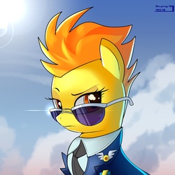 Size: 1277x1279 | Tagged: dead source, safe, artist:skyart301, spitfire, pegasus, pony, g4, clothes, female, portrait, solo, sunglasses, uniform, wonderbolts dress uniform