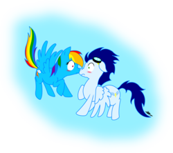 Size: 1884x1671 | Tagged: safe, artist:ethanolrabbit, artist:rorysoarin, rainbow dash, soarin', g4, blushing, boop, female, male, noseboop, ship:soarindash, shipping, straight