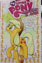Size: 387x568 | Tagged: safe, artist:andypriceart, applejack, earth pony, pony, g4, andy you magnificent bastard, clone, comic cover, female, fourth wall, invasion of the body snatchers, mare, mini-me, photo, pod, traditional art