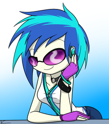 Size: 776x884 | Tagged: safe, artist:sandwich-anomaly, dj pon-3, vinyl scratch, equestria girls, g4, female, implied lesbian, implied scratchtavia, implied shipping, solo