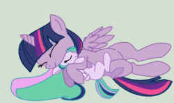 Size: 743x443 | Tagged: dead source, safe, twilight sparkle, alicorn, pony, g4, art theft, female, foal, magical lesbian spawn, mama twilight, mare, ms paint, offspring, parent:princess celestia, parent:twilight sparkle, parents:twilestia, simple background, snuggling, twilight sparkle (alicorn)