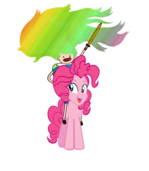 Size: 1024x1174 | Tagged: safe, artist:php50, pinkie pie, hybrid, human head pony, equestria girls, g4, crossover, finn the human, rainbow, simple background, sword, transparent background, wat