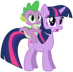 Size: 1163x1146 | Tagged: safe, artist:jeatz-axl, spike, twilight sparkle, dragon, pony, unicorn, g4, dragons riding ponies, duo, female, male, mare, riding, riding a pony, simple background, spike riding twilight, svg, transparent background, unicorn twilight, vector