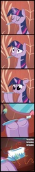 Size: 456x2240 | Tagged: safe, rainbow dash, twilight sparkle, g4, brushie, comic, hair, toothbrush