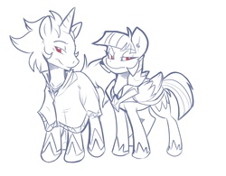 Size: 3200x2500 | Tagged: safe, artist:bluntwhiskey, oc, oc only, oc:feathermoon, oc:nightweaver, pegasus, pony, unicorn, ask-twibra, brother and sister, offspring, parent:king sombra, parent:twilight sparkle, parents:twibra, siblings, twins