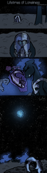 Size: 467x1707 | Tagged: safe, artist:darkflame75, princess luna, g4, comic, eyes closed, female, floppy ears, gritted teeth, helmet, magic, sad, solo, telekinesis