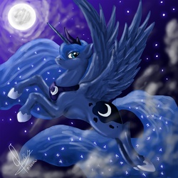 Size: 1700x1700 | Tagged: safe, artist:drizzthunter, princess luna, g4, female, flying, moon, night, solo