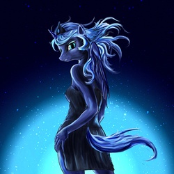 Size: 1375x1375 | Tagged: safe, artist:d-lowell, princess luna, anthro, g4, clothes, dress, female, s1 luna, solo