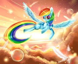 Size: 4000x3333 | Tagged: safe, artist:aquagalaxy, rainbow dash, g4, feather, female, high res, scenery, solo