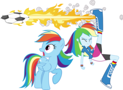 Size: 2676x1967 | Tagged: safe, artist:vector-brony, rainbow dash, human, pegasus, pony, equestria girls, g4, fire, football, hilarious in hindsight, human ponidox, self paradox, self ponidox, simple background, square crossover, transparent background, vector