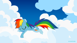 Size: 1920x1080 | Tagged: safe, artist:touma, rainbow dash, g4, cloud, cloudy, female, pixiv, sleeping, solo