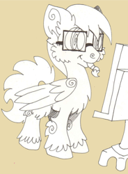 Size: 500x679 | Tagged: safe, artist:codtier, oc, oc only, oc:aero spindash, fluffy, glasses, mouth hold, paintbrush, solo