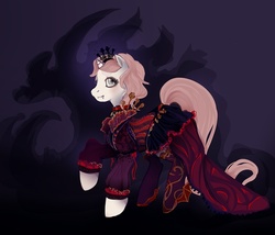 Size: 900x770 | Tagged: safe, artist:saint-juniper, oc, oc only, pony, clothes, costume, dress, fangs, solo