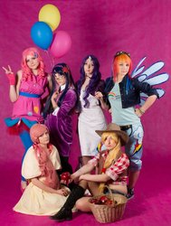 Size: 725x960 | Tagged: safe, artist:scentless-flower, applejack, fluttershy, pinkie pie, rainbow dash, rarity, twilight sparkle, human, g4, cosplay, irl, irl human, photo