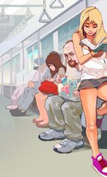 Size: 400x659 | Tagged: safe, artist:taho, human, g3, 2013, book, brony, celebrity, female, louis ck, male, subway, toy