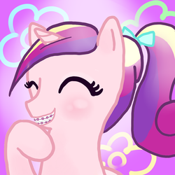 Size: 1000x1000 | Tagged: artist needed, safe, princess cadance, g4, blushing, braces, cadence needs braces, dental plan!, eyes closed, female, happy, smiling, solo, younger