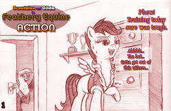 Size: 1224x792 | Tagged: safe, artist:jaxonian, gilda, scootaloo, griffon, pegasus, pony, g4, comic, commission, feathery equine action, female, filly, foal, gildaloo, hot, implied foalcon, junior speedsters, lesbian, sweat, undressing, voyeurism, wonderbolt trainee uniform