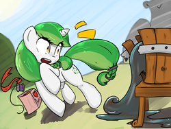 Size: 1032x774 | Tagged: safe, artist:acharmingpony, oc, oc only, pony, unicorn, emerald glitter, solo, surprised, water