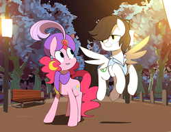 Size: 500x386 | Tagged: safe, artist:karzahnii, pinkie pie, oc, g4, gypsy pie, night, park