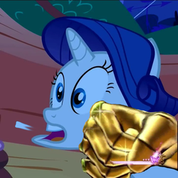 Size: 641x640 | Tagged: safe, edit, edited screencap, screencap, rarity, pony, unicorn, g4, look before you sleep, faic, fist, gold experience, golden oaks library, jojo's bizarre adventure, punch, stand, tooth