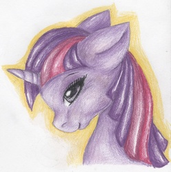 Size: 1040x1047 | Tagged: safe, artist:twiddledittle, twilight sparkle, g4, female, floppy ears, solo, traditional art