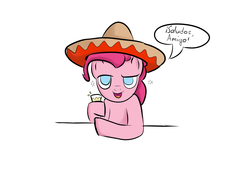 Size: 1400x1050 | Tagged: artist needed, safe, pinkie pie, g4, alcohol, drunk, female, hat, mexican, simple background, solo, spanish, white background
