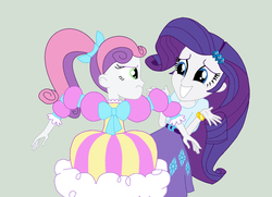 Size: 1398x1010 | Tagged: safe, artist:kesosofi, edit, rarity, sweetie belle, equestria girls, g4, clothes, dress, dressup, recolor, unamused
