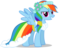 Size: 1392x1147 | Tagged: safe, artist:psyxofthoros, rainbow dash, pegasus, pony, a canterlot wedding, g4, female, mare, ponytail, rainbow dash always dresses in style, royal wedding, simple background, solo, spread wings, svg, transparent background, vector, wings