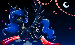 Size: 854x512 | Tagged: safe, artist:silvercommando, princess luna, g4, clothes, female, heart, night, socks, solo, striped socks