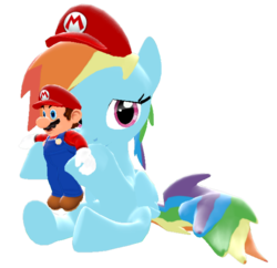 Size: 611x592 | Tagged: safe, artist:icepony64, rainbow dash, g4, 3d, female, gmod, hat, male, mario, simple background, solo, super mario bros., transparent background