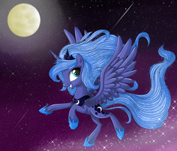 Size: 2500x2143 | Tagged: safe, artist:vird-gi, princess luna, g4, female, flying, moon, s1 luna, solo