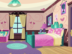 Size: 800x600 | Tagged: safe, artist:spookshow-baby-boo, edit, rarity, g4, one bad apple, background, bed, bedroom, chest, female, picture frame, plushie, scenery, sweetie belle's bedroom