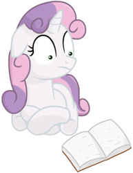 Size: 1300x1680 | Tagged: safe, artist:transparentpony, sweetie belle, g4, book, female, floppy ears, simple background, solo, transparent background, vector